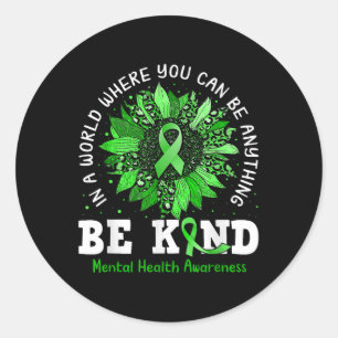 Be Kind Green Ribbon Sunflower Mental Health Aware Classic Round Sticker