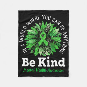 Be Kind Green Ribbon Sunflower Mental Health Aware Fleece Blanket