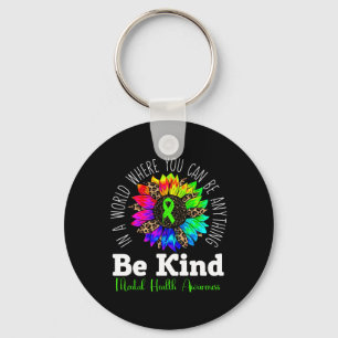 Be Kind Green Ribbon Sunflower Mental Health Aware Key Ring