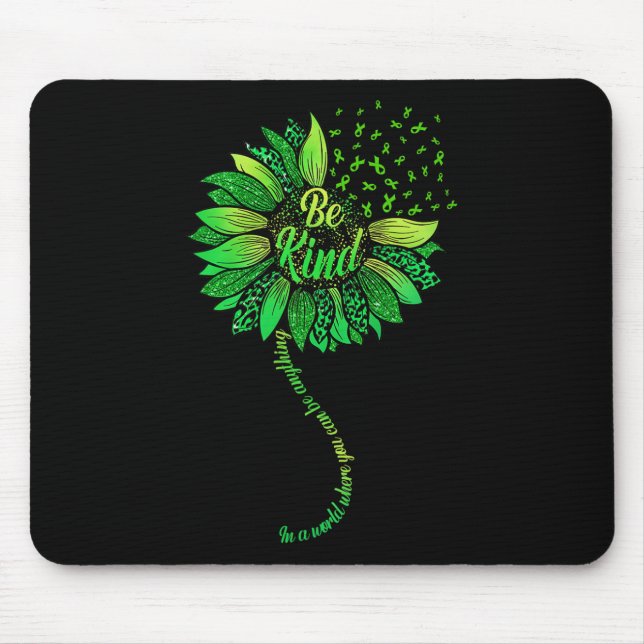 Be Kind Green Ribbon Sunflower Mental Health Aware Mouse Mat (Front)