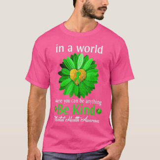 Be Kind Green Ribbon Sunflower Mental Health Aware T-Shirt