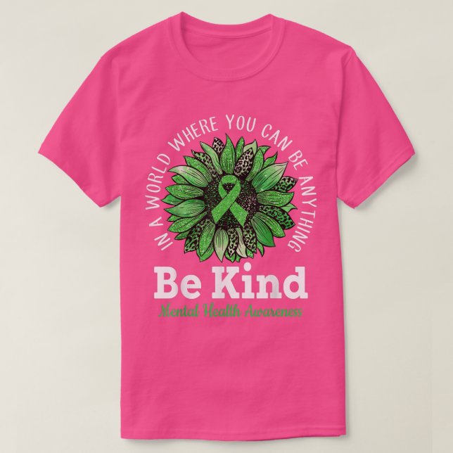 Be Kind Green Ribbon Sunflower Mental Health Aware T-Shirt (Design Front)