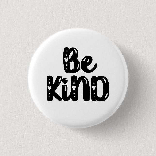 Be Kind Hand Lettered Typography with Hearts 3 Cm Round Badge (Front)