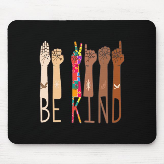 Be Kind Hand Sign Language Asl Puzzle Autism Aware Mouse Mat (Front)