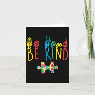 Be Kind Hand Sign Language Puzzle Autism Awareness Card