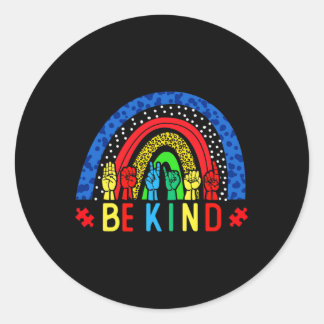 Be Kind Hand Sign Language Puzzle Autism Awareness Classic Round Sticker
