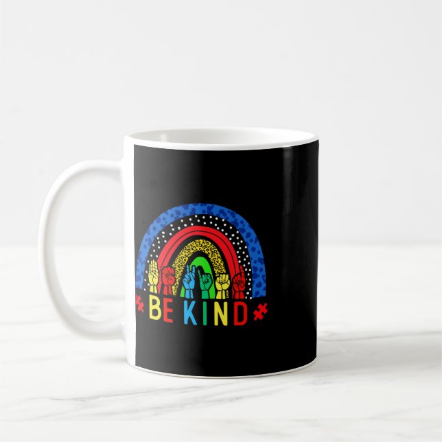 Be Kind Hand Sign Language Puzzle Autism Awareness Coffee Mug (Left)