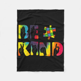Be Kind Hand Sign Language Puzzle Autism Awareness Fleece Blanket