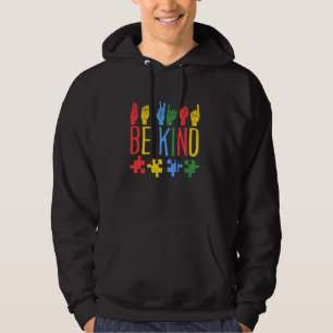 Be Kind Hand Sign Language Puzzle Autism Awareness Hoodie