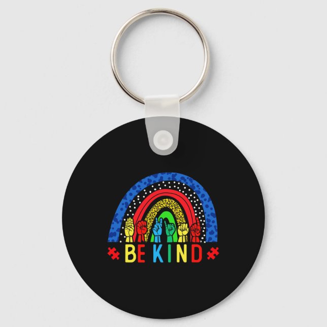 Be Kind Hand Sign Language Puzzle Autism Awareness Key Ring (Front)