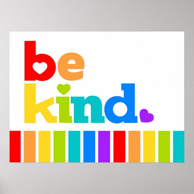 Be kind heart rainbow stripes positive slogan  poster (Front)