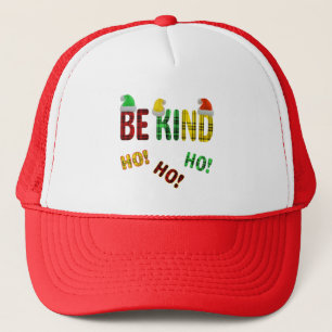 BE KIND HO HO HO FUNNY CHRISTMAS PLAID QUOTE TRUCKER HAT