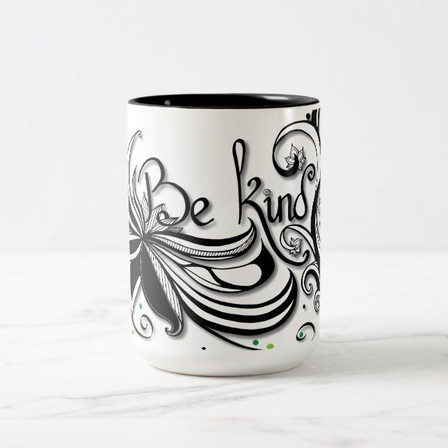 BE KIND! Inspirational calligraphy quote Two-Tone Coffee Mug (Center)