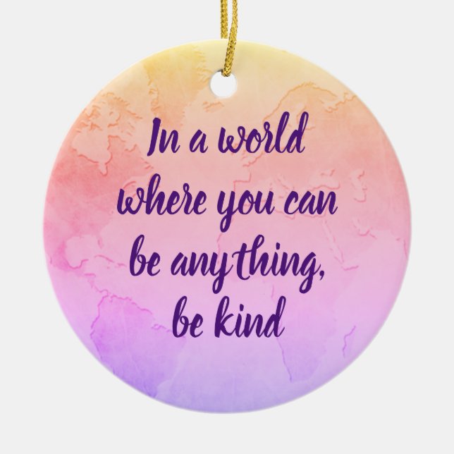 Be kind inspirational quote pink ceramic tree decoration (Front)
