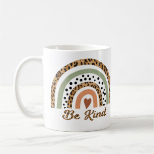 Be Kind Leopard Print Rainbow Back & Front Coffee Mug