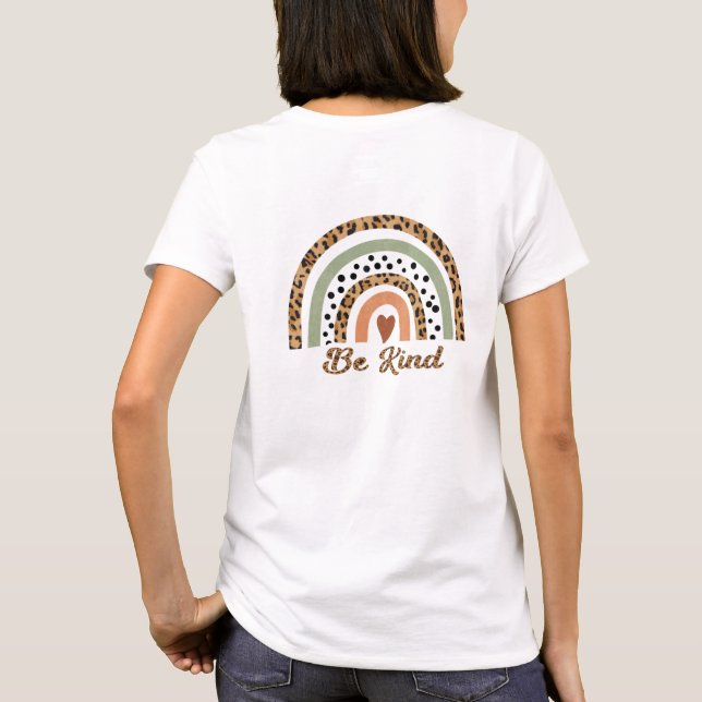 Be Kind Leopard Print Rainbow Back & Front T-Shirt (Back)