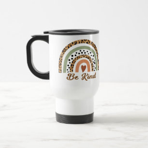 Be Kind Leopard Print Rainbow Back & Front Travel Mug