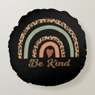 Be Kind Leopard Print Rainbow Front & Back Round Cushion