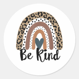 Be Kind Leopard Rainbow Boho inspirational Classic Round Sticker