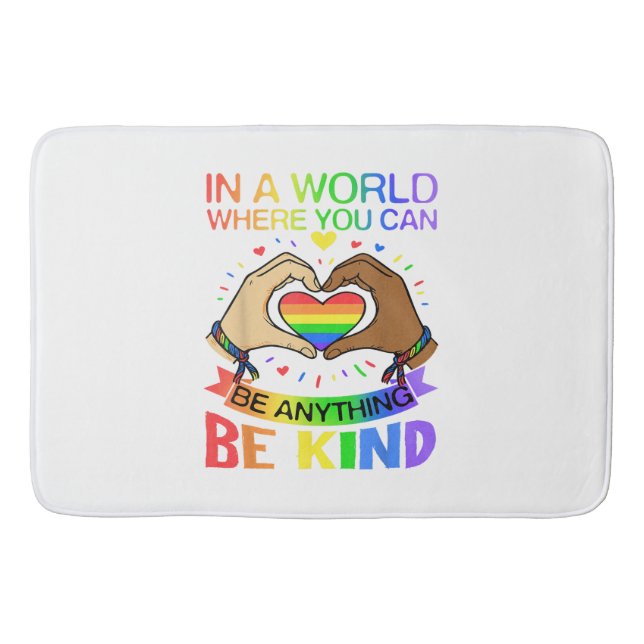 Be Kind LGBT Pride Rainbow Equality Awareness Tee Bath Mat (Front)