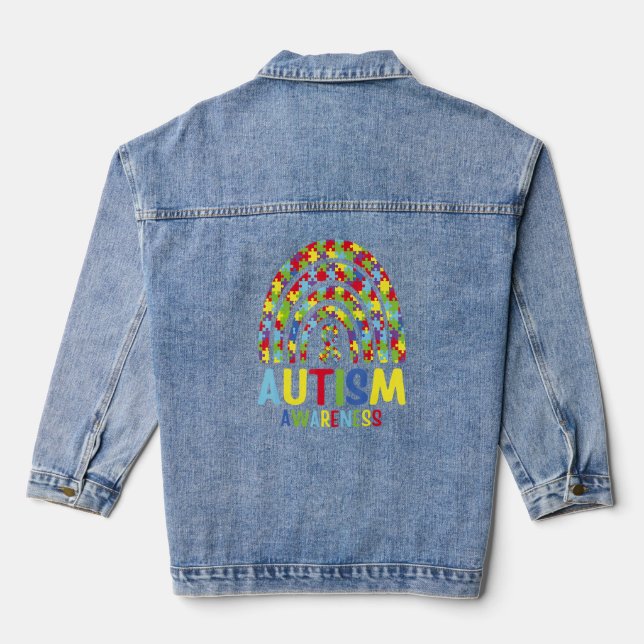 Be Kind Men Women Rainbow Inspirational Autism Awa Denim Jacket (Back)
