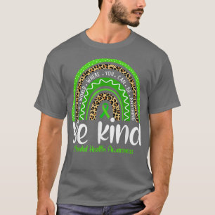 Be Kind Mental Health Awareness Leopard Rainbow Ki T-Shirt
