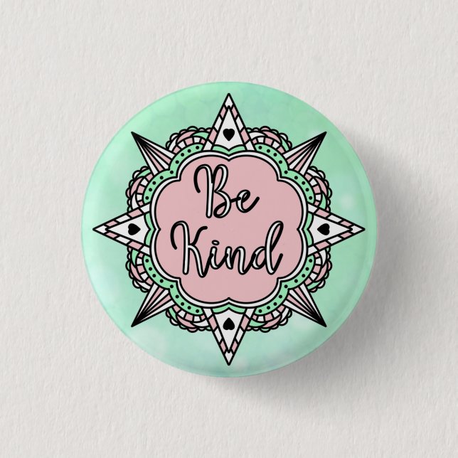 Be Kind | Mint Green and Pink 3 Cm Round Badge (Front)