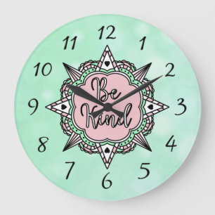 Be Kind   Mint Green and Pink  Large Clock
