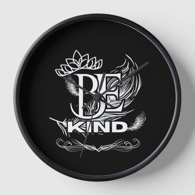 Be Kind Motivational Typography | Feather & Floral Clock (Front)