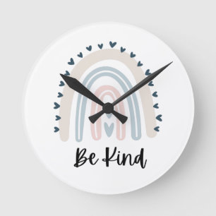 Be kind neutral rainbow  throw pillow round clock
