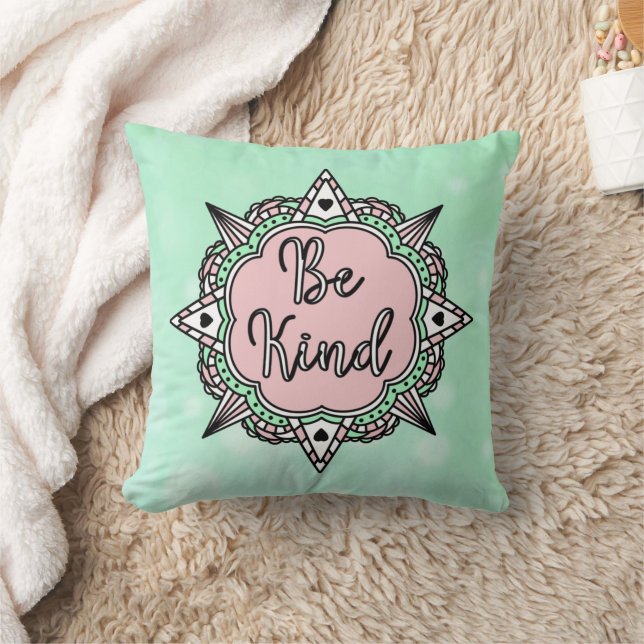 Be Kind | Pink and Mint Green Mandala Cushion (Blanket)
