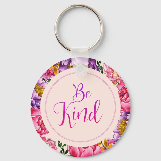 Be Kind Pink Peony Key Chain (Front)