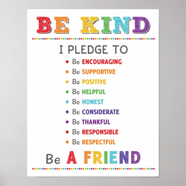 Be Kind Pledge Classroom Anti Bully Campaign Poster (Front)