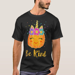 Be Kind Pumpkin Unicorn Girl Kids Orange Unity Day T-Shirt