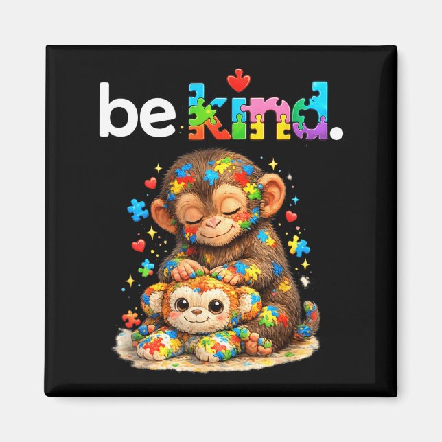 Be Kind Punch Monkey Colourful Puzzle Autism Magnet (Front)
