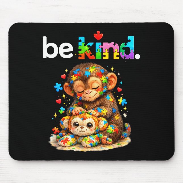 Be kind punch monkey colourful puzzle autism mouse mat (Front)