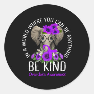 Be Kind Purple Ribbon Elephant Overdose Awareness Classic Round Sticker