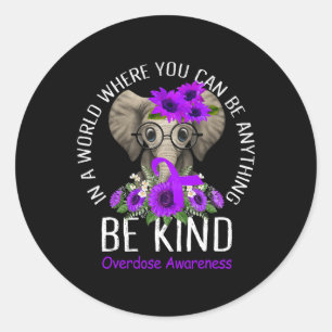 Be Kind Purple Ribbon Elephant Overdose Awareness  Classic Round Sticker