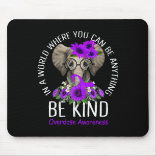 Be Kind Purple Ribbon Elephant Overdose Awareness  Mouse Mat