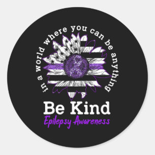 Be Kind Purple Ribbon Sunflower Kindness Epilepsy Classic Round Sticker