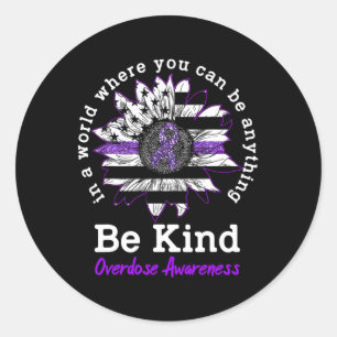 Be Kind Purple Sunflower Overdose Awareness Choose Classic Round Sticker