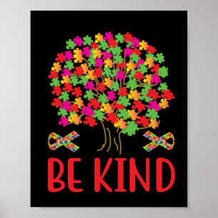Be Kind Puzzle Piece Tree Poster