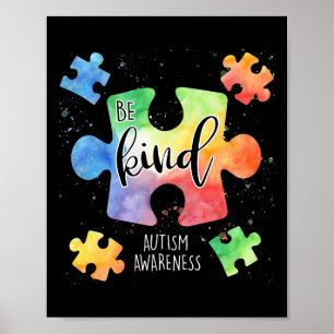Be Kind Puzzle Pieces Cute Autism Awareness  Poster