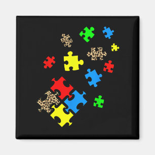Be Kind Puzzle Pieces Leopard Autism Awareness Mon Magnet