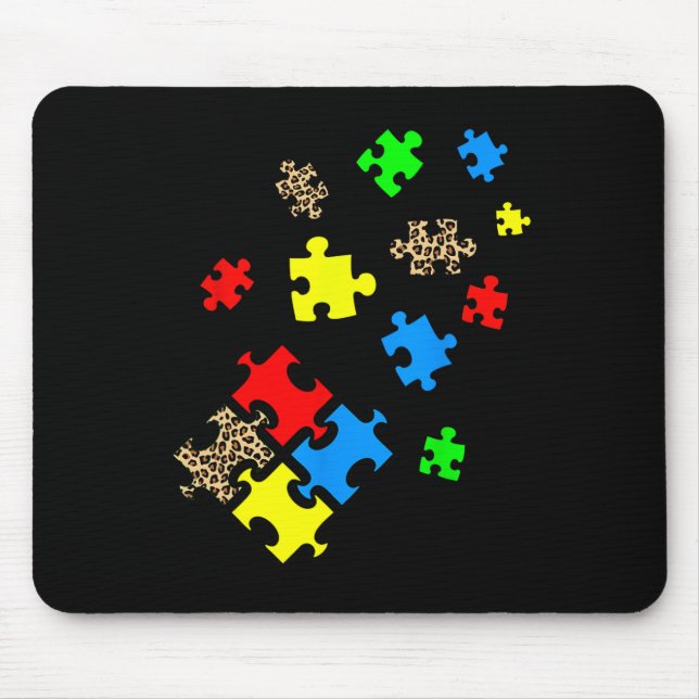 Be Kind Puzzle Pieces Leopard Autism Awareness Mon Mouse Mat (Front)