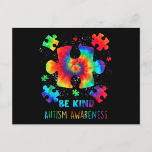 Be Kind Puzzle Pieces Tie Dye Autism Awareness Boy Postcard