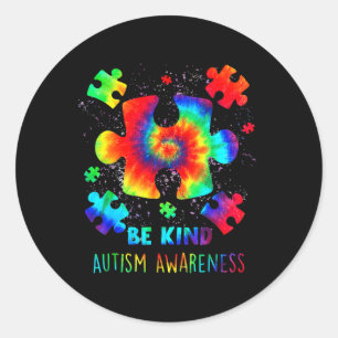 Be Kind Puzzle Pieces Tie Dye Autism Awareness Classic Round Sticker