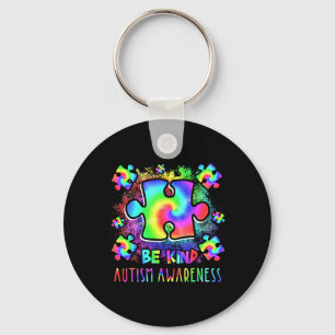 Be Kind Puzzle Pieces Tie Dye Autism Awareness Mon Key Ring