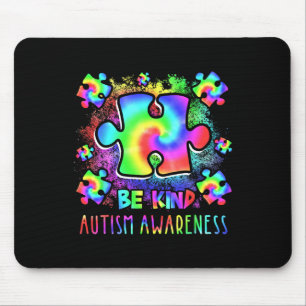 Be Kind Puzzle Pieces Tie Dye Autism Awareness Mon Mouse Mat