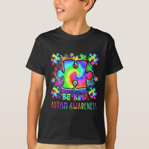 Be Kind Puzzle Pieces Tie Dye Autism Awareness Mon T-Shirt